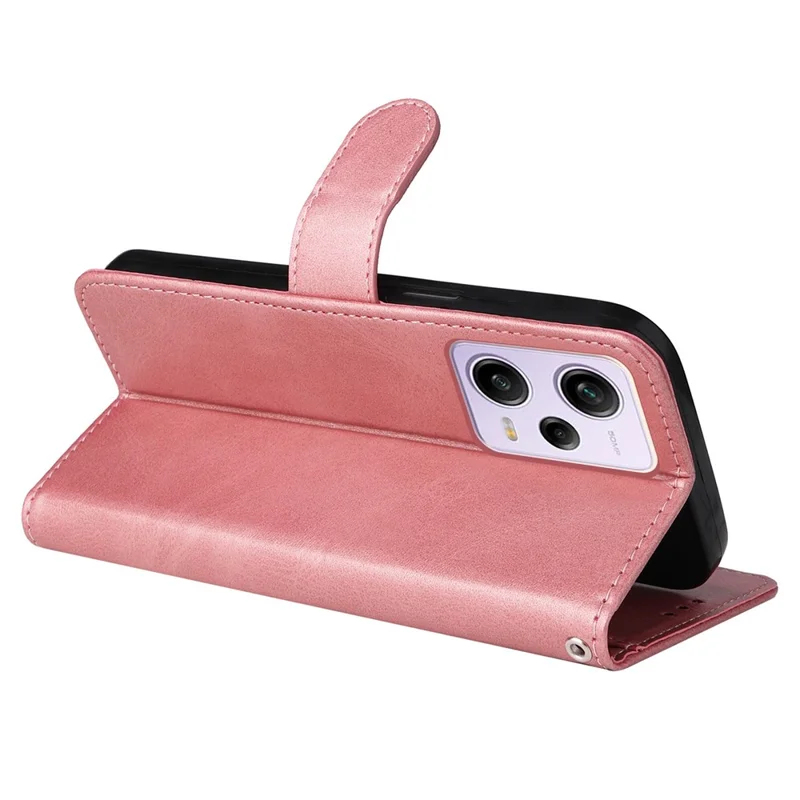 For Xiaomi Redmi Note 12 Pro 5G  / Note 12 Pro Speed 5G / Poco X5 Pro 5G Calf Texture PU Leather Case Stand Wallet Phone Protective Cover with Strap - Rose Gold