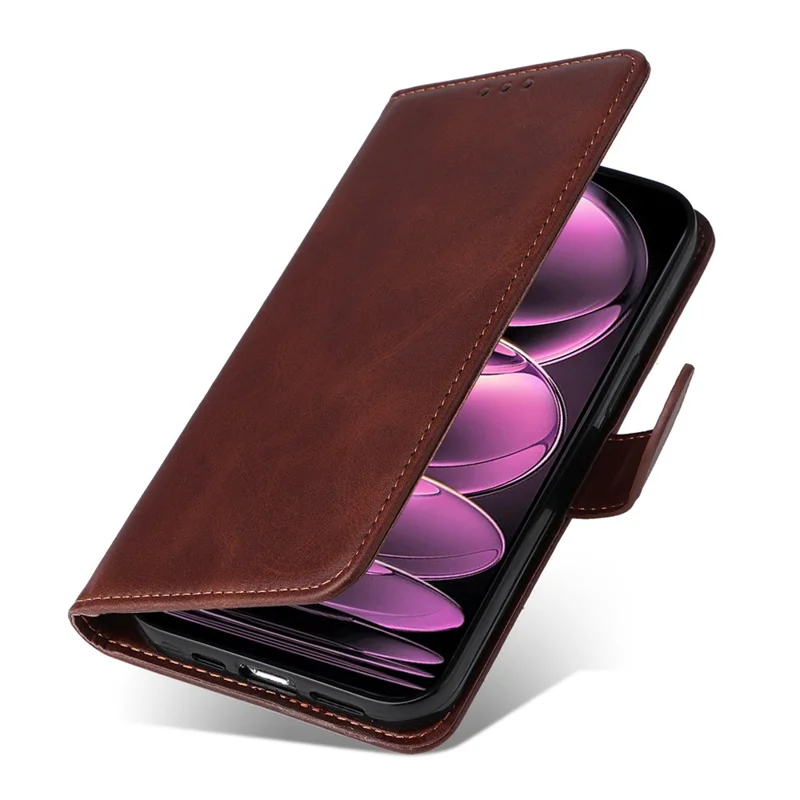 Pour Xiaomi Redmi Note 12 Pro 5G / Note 12 Pro Speed 5G / Poco X5 Pro 5G Calf Texture PU Leather Case Stand Wallet Phone Protective Cover avec Sangle - Brun