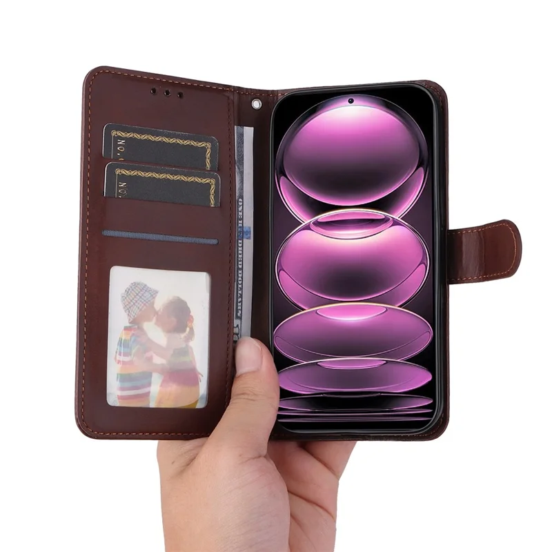 Pour Xiaomi Redmi Note 12 Pro 5G / Note 12 Pro Speed 5G / Poco X5 Pro 5G Calf Texture PU Leather Case Stand Wallet Phone Protective Cover avec Sangle - Brun
