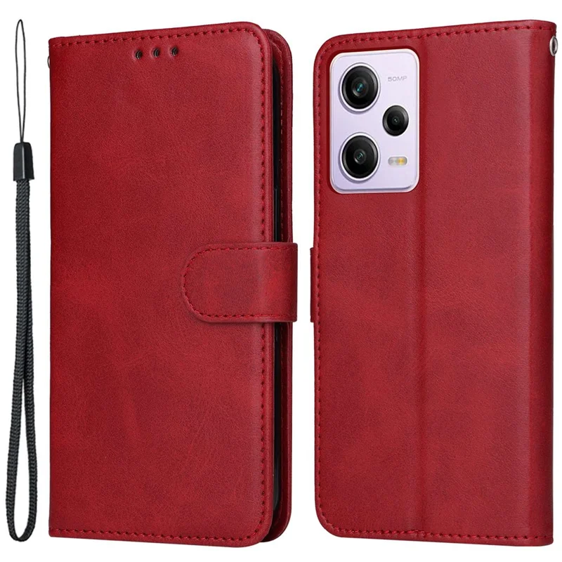 For Xiaomi Redmi Note 12 Pro 5G  / Note 12 Pro Speed 5G / Poco X5 Pro 5G Calf Texture PU Leather Case Stand Wallet Phone Protective Cover with Strap - Red
