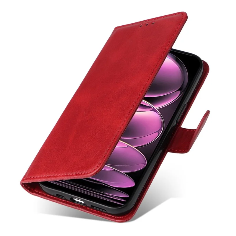For Xiaomi Redmi Note 12 Pro 5G  / Note 12 Pro Speed 5G / Poco X5 Pro 5G Calf Texture PU Leather Case Stand Wallet Phone Protective Cover with Strap - Red
