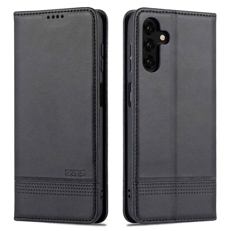 AZNS For Samsung Galaxy A14 5G / A14 4G Cowhide Texture Stand Phone Case PU Leather Magnetic Auto-absorbed Folio Flip Wallet Cover - Black