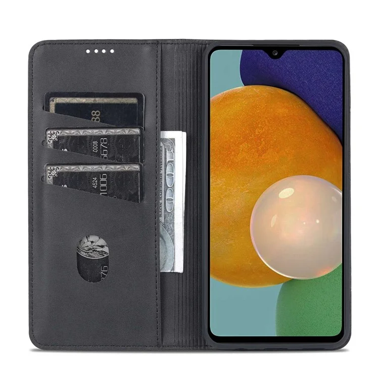AZNS For Samsung Galaxy A14 5G / A14 4G Cowhide Texture Stand Phone Case PU Leather Magnetic Auto-absorbed Folio Flip Wallet Cover - Black