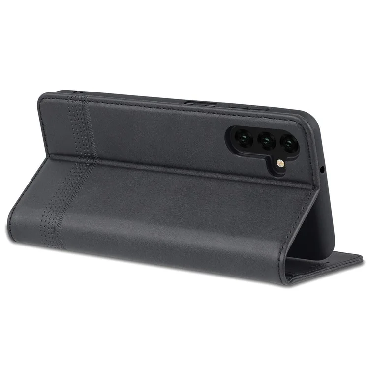 AZNS For Samsung Galaxy A14 5G / A14 4G Cowhide Texture Stand Phone Case PU Leather Magnetic Auto-absorbed Folio Flip Wallet Cover - Black