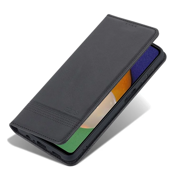 AZNS For Samsung Galaxy A14 5G / A14 4G Cowhide Texture Stand Phone Case PU Leather Magnetic Auto-absorbed Folio Flip Wallet Cover - Black