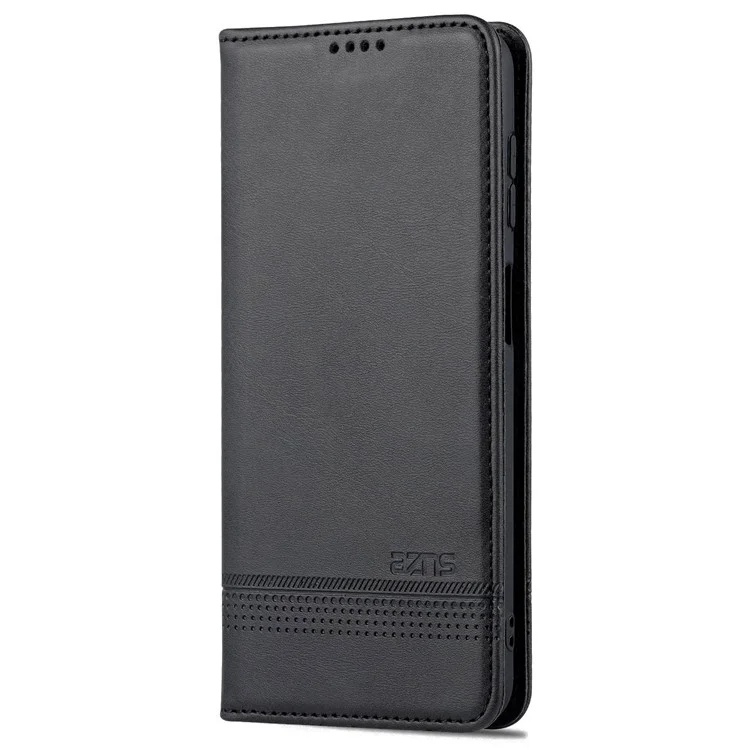 AZNS For Samsung Galaxy A14 5G / A14 4G Cowhide Texture Stand Phone Case PU Leather Magnetic Auto-absorbed Folio Flip Wallet Cover - Black