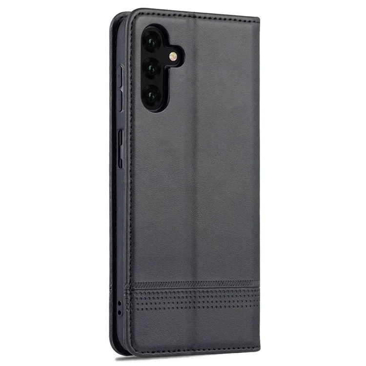 AZNS For Samsung Galaxy A14 5G / A14 4G Cowhide Texture Stand Phone Case PU Leather Magnetic Auto-absorbed Folio Flip Wallet Cover - Black