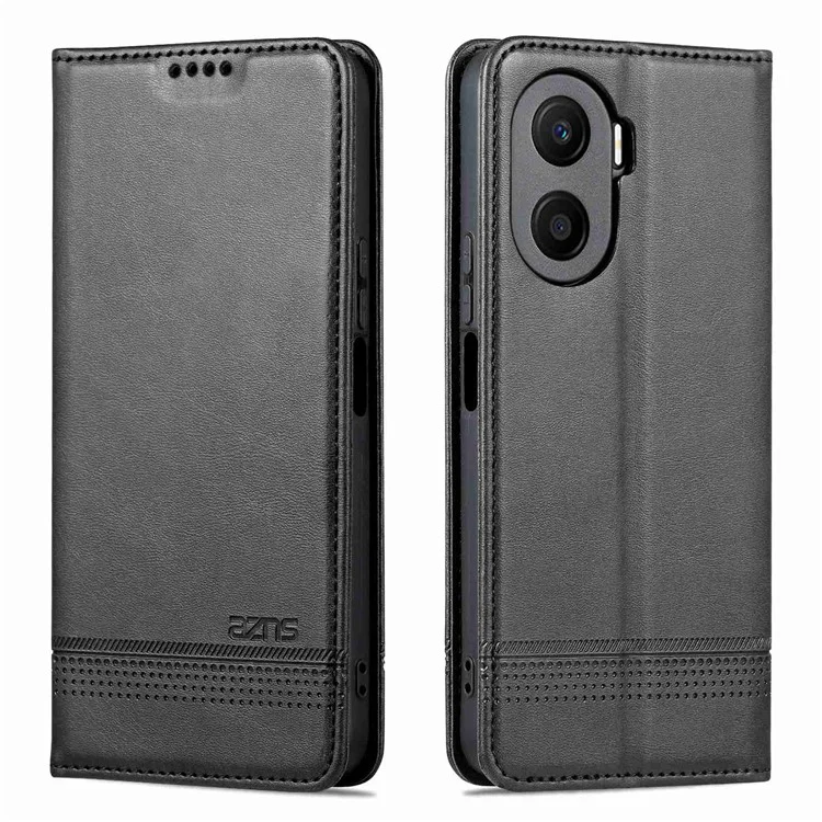Azns PU Кожаный Телефон Или Честь Играет 40 Плюс 5G Texture Texture Texture Cover Magnetic Закрытие Фольпируемого Кошелька. - Черный