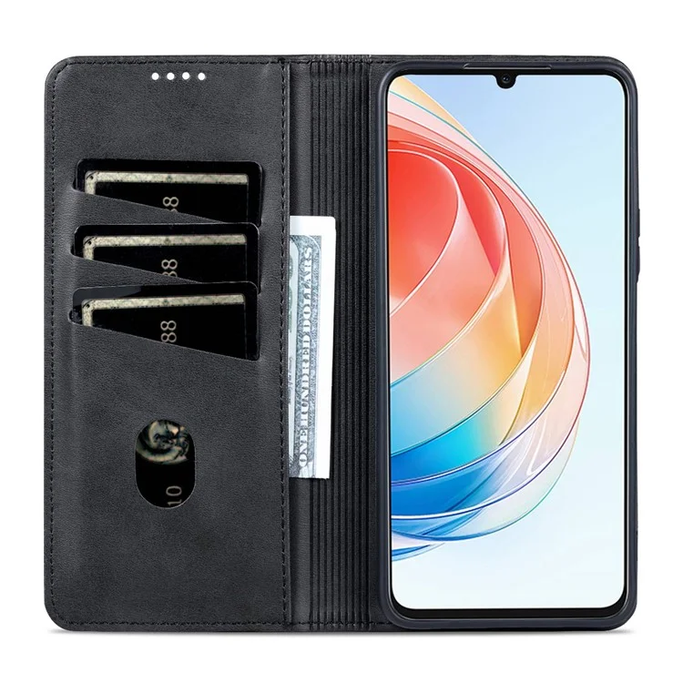 Azns PU Кожаный Телефон Или Честь Играет 40 Плюс 5G Texture Texture Texture Cover Magnetic Закрытие Фольпируемого Кошелька. - Черный