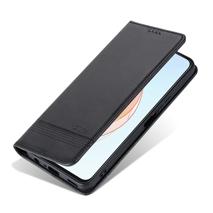 Azns PU Кожаный Телефон Или Честь Играет 40 Плюс 5G Texture Texture Texture Cover Magnetic Закрытие Фольпируемого Кошелька. - Черный