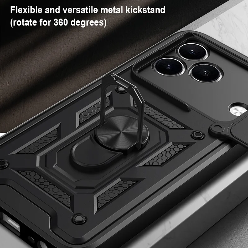 For TECNO Spark 50 4G Case with Slide Camera Lid PC + TPU Kickstand Phone Cover - Black