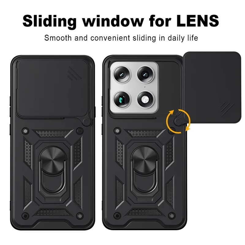 For Motorola Signature 5G Case with Slide Camera Lid PC + TPU Kickstand Phone Cover - Black