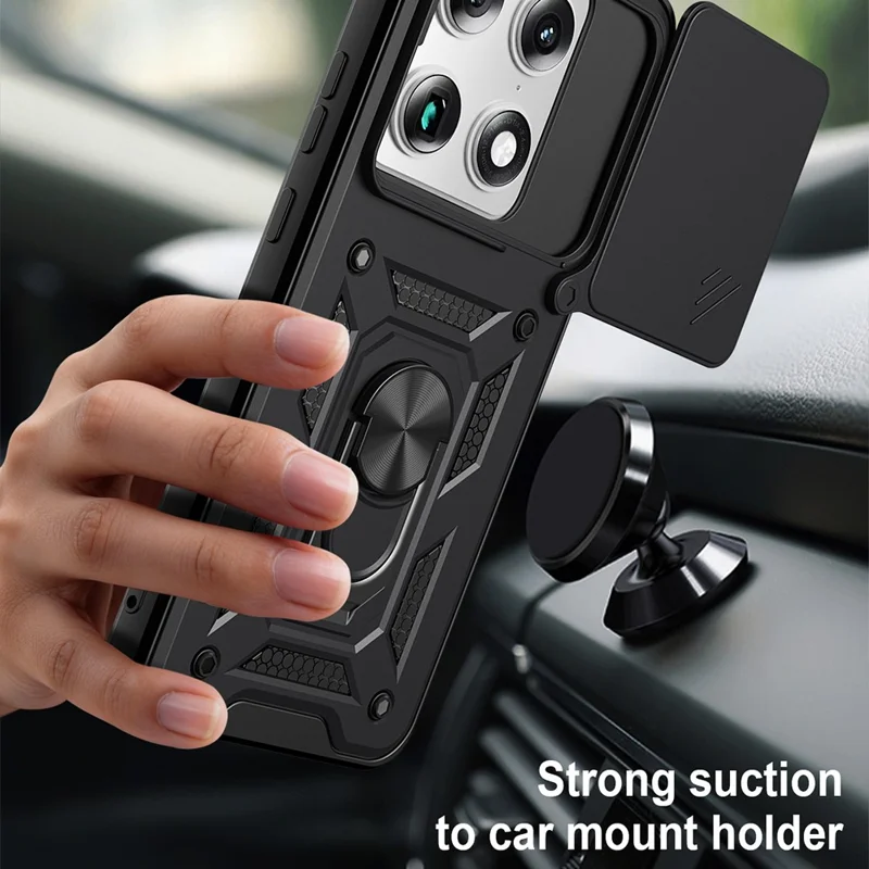 For Motorola Signature 5G Case with Slide Camera Lid PC + TPU Kickstand Phone Cover - Black