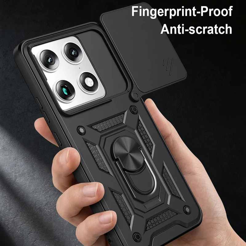 For Motorola Signature 5G Case with Slide Camera Lid PC + TPU Kickstand Phone Cover - Black