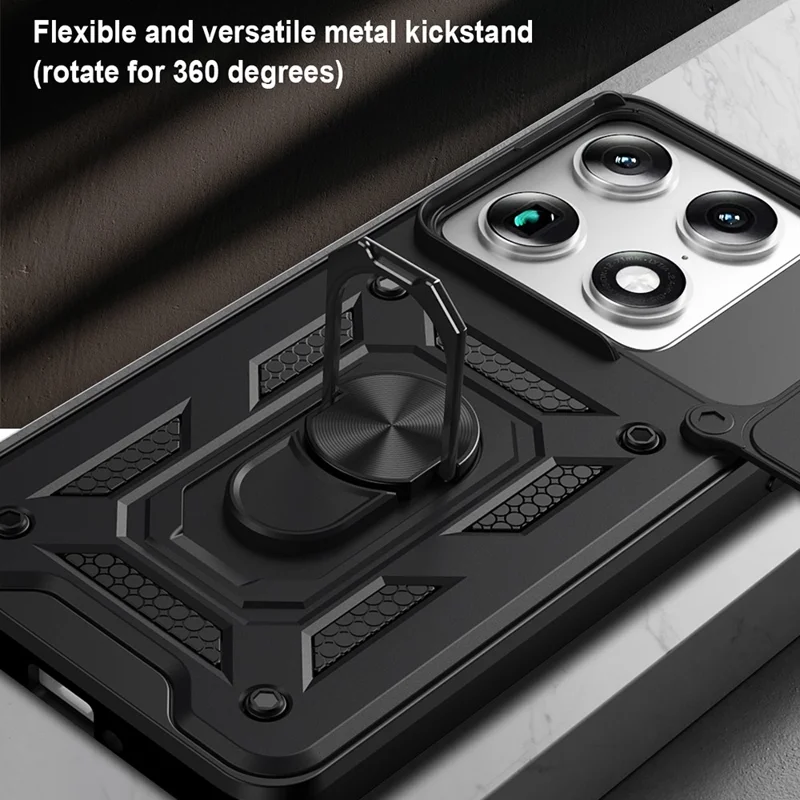 For Motorola Signature 5G Case with Slide Camera Lid PC + TPU Kickstand Phone Cover - Black