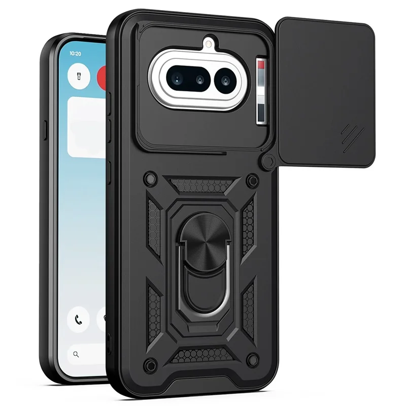 For Nothing Phone (4a) Case with Slide Camera Lid PC + TPU Kickstand Phone Cover - Black