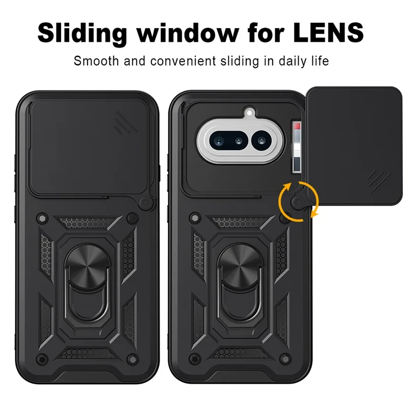 For Nothing Phone (4a) Case with Slide Camera Lid PC + TPU Kickstand Phone Cover - Black
