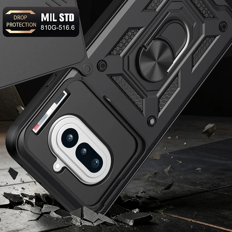 For Nothing Phone (4a) Case with Slide Camera Lid PC + TPU Kickstand Phone Cover - Black