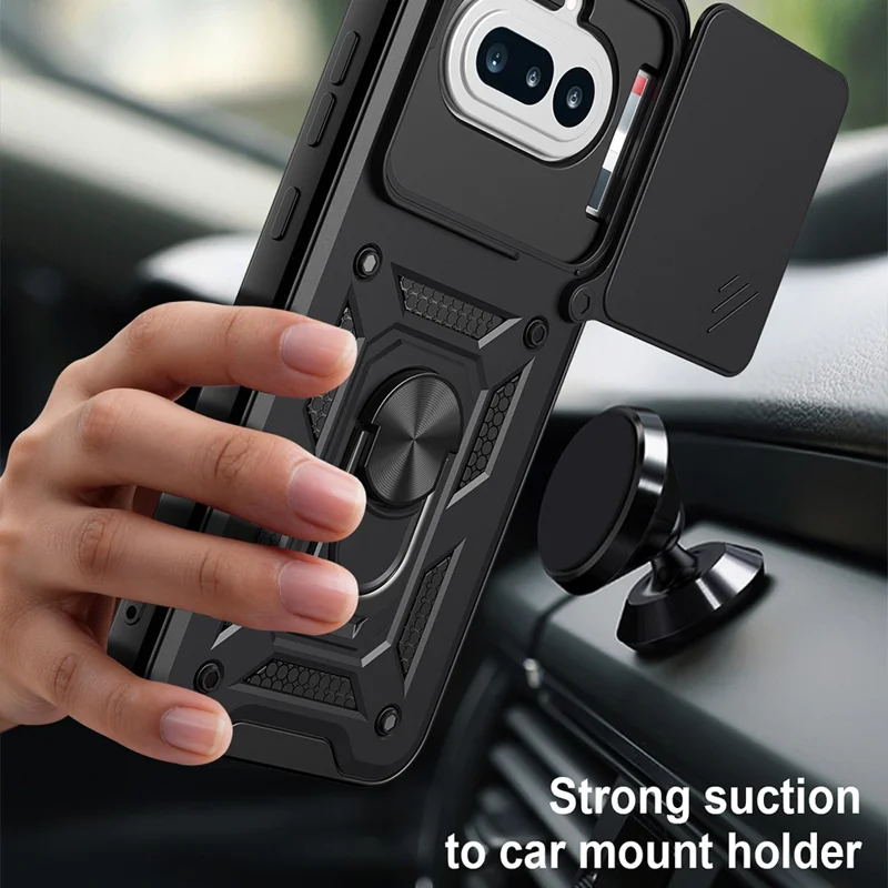For Nothing Phone (4a) Case with Slide Camera Lid PC + TPU Kickstand Phone Cover - Black