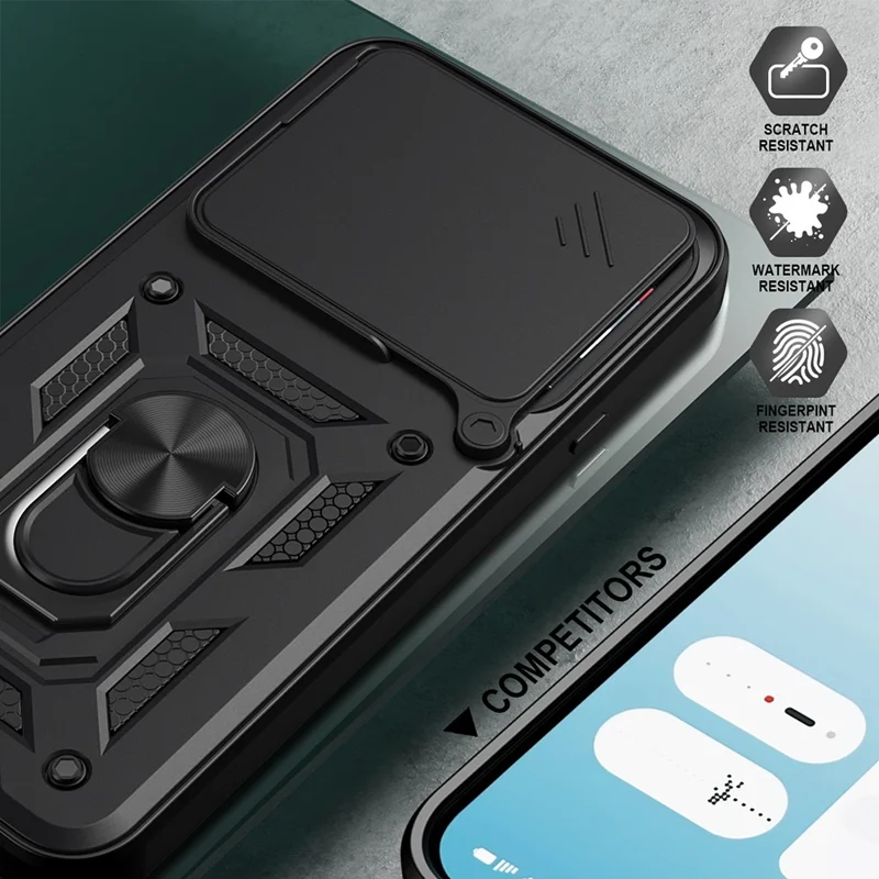 For Nothing Phone (4a) Case with Slide Camera Lid PC + TPU Kickstand Phone Cover - Black