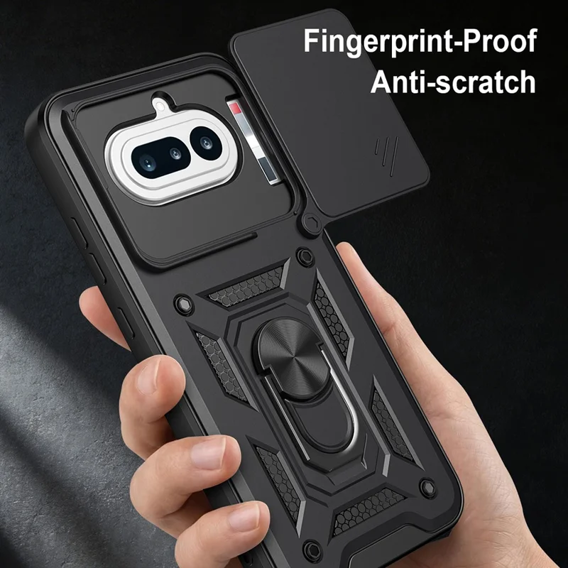 For Nothing Phone (4a) Case with Slide Camera Lid PC + TPU Kickstand Phone Cover - Black