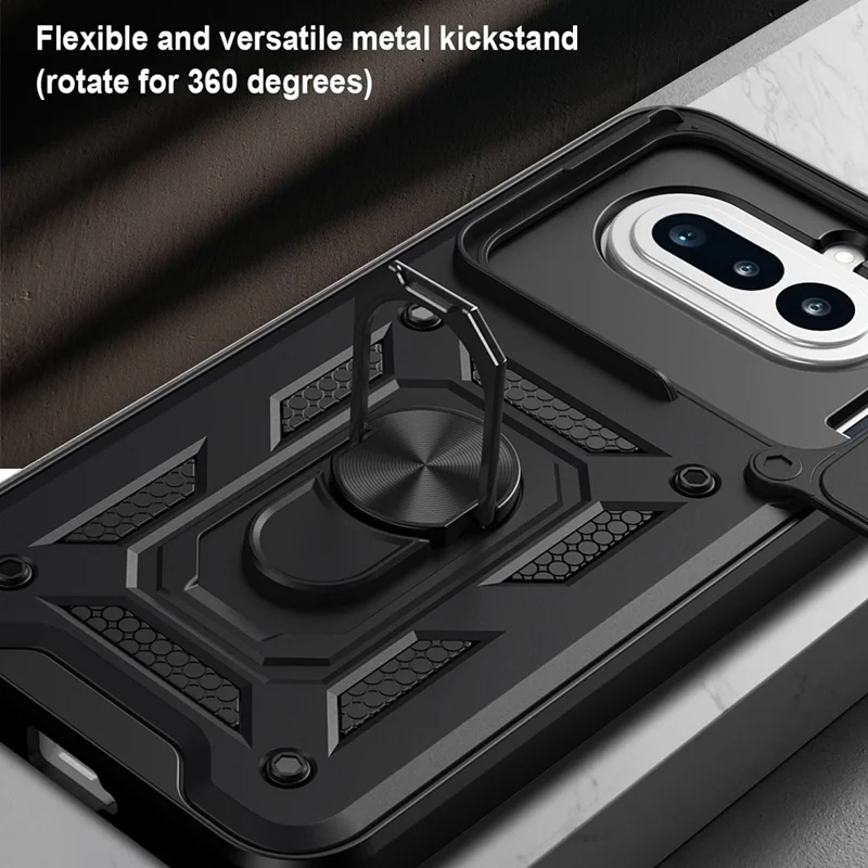 For Nothing Phone (4a) Case with Slide Camera Lid PC + TPU Kickstand Phone Cover - Black