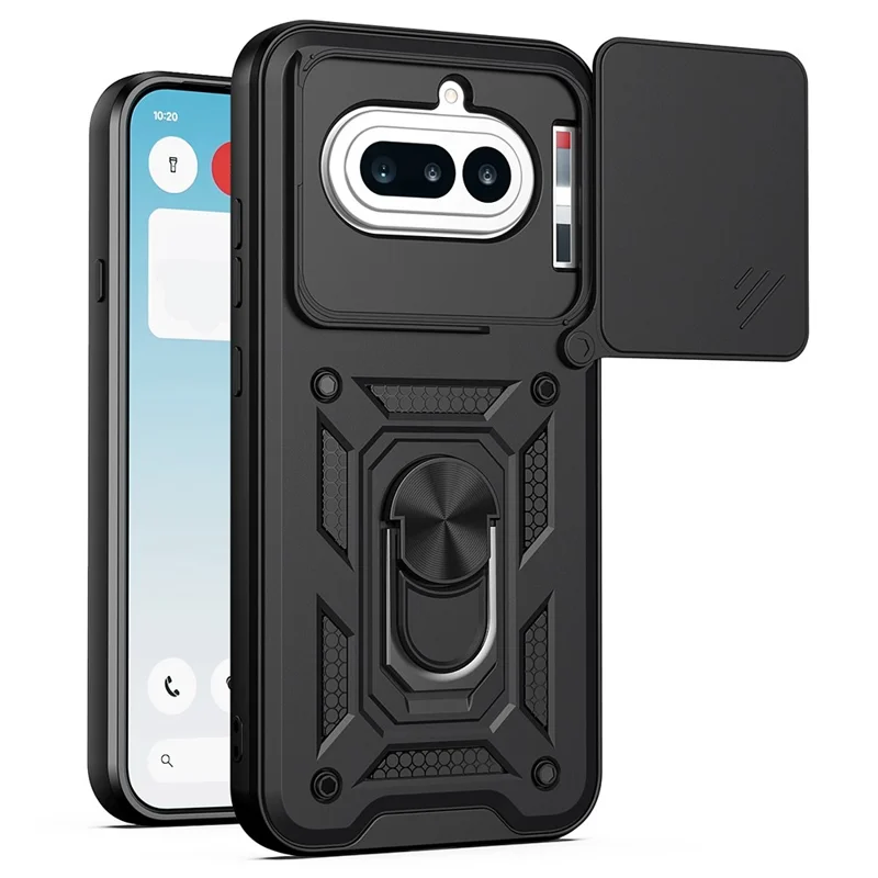 AMORUS For Nothing Phone (4a) Case Kickstand PC + TPU Phone Cover with Camera Lens Slider - Black