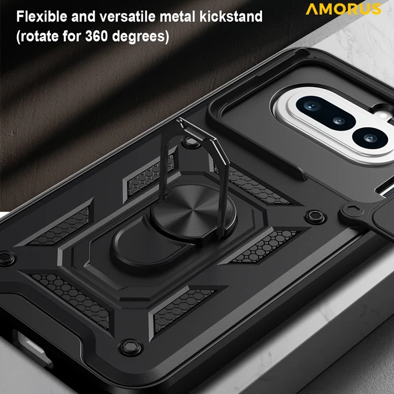 AMORUS For Nothing Phone (4a) Case Kickstand PC + TPU Phone Cover with Camera Lens Slider - Black