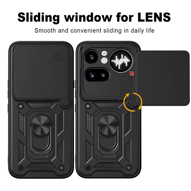 For Nothing Phone (4a) Pro Case with Slide Camera Lid PC + TPU Kickstand Phone Cover - Black