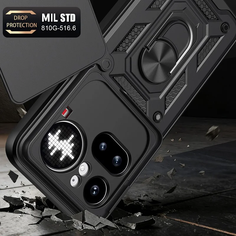 For Nothing Phone (4a) Pro Case with Slide Camera Lid PC + TPU Kickstand Phone Cover - Black