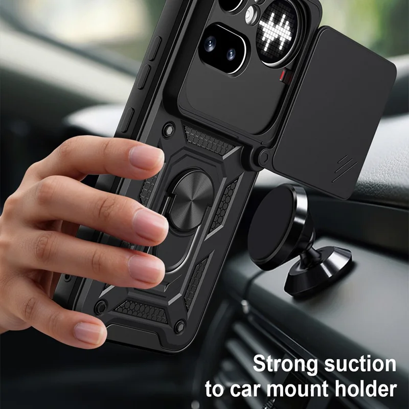 For Nothing Phone (4a) Pro Case with Slide Camera Lid PC + TPU Kickstand Phone Cover - Black