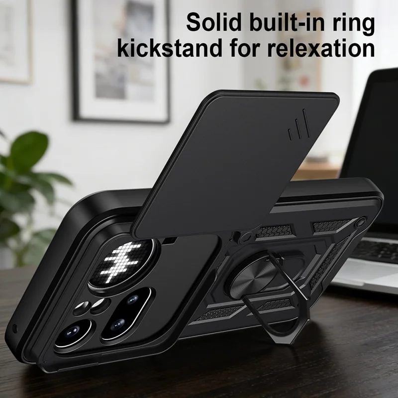 For Nothing Phone (4a) Pro Case with Slide Camera Lid PC + TPU Kickstand Phone Cover - Black