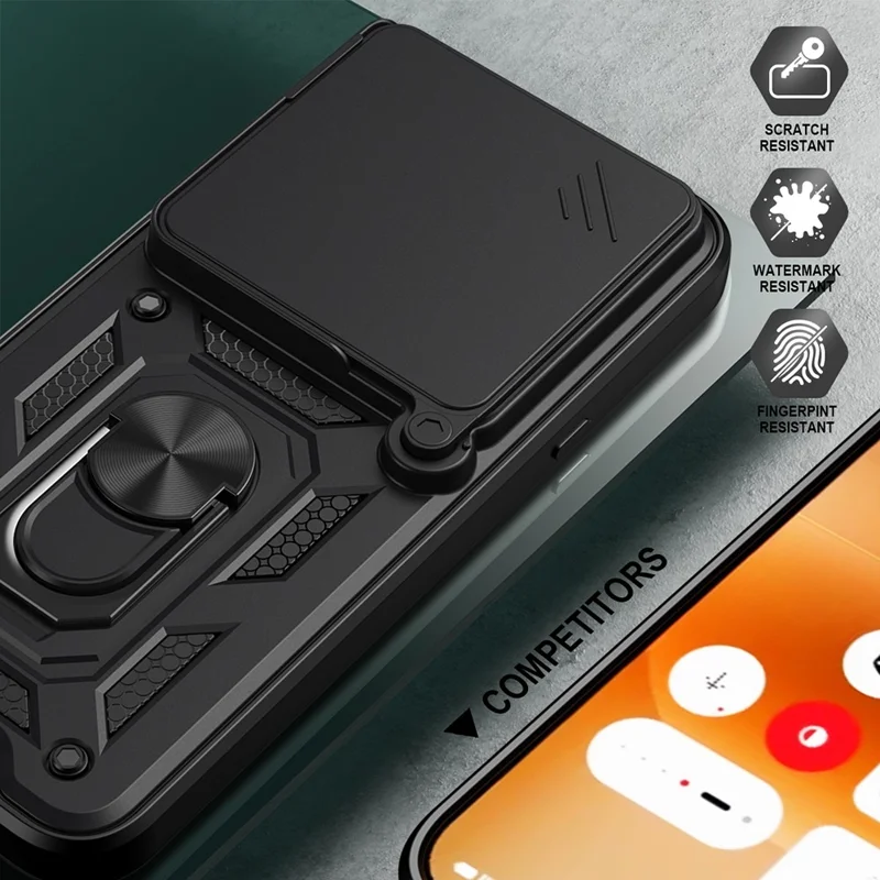 For Nothing Phone (4a) Pro Case with Slide Camera Lid PC + TPU Kickstand Phone Cover - Black