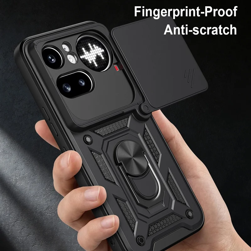 For Nothing Phone (4a) Pro Case with Slide Camera Lid PC + TPU Kickstand Phone Cover - Black