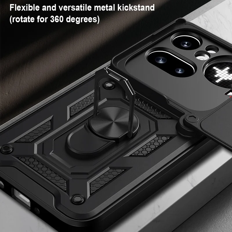 For Nothing Phone (4a) Pro Case with Slide Camera Lid PC + TPU Kickstand Phone Cover - Black