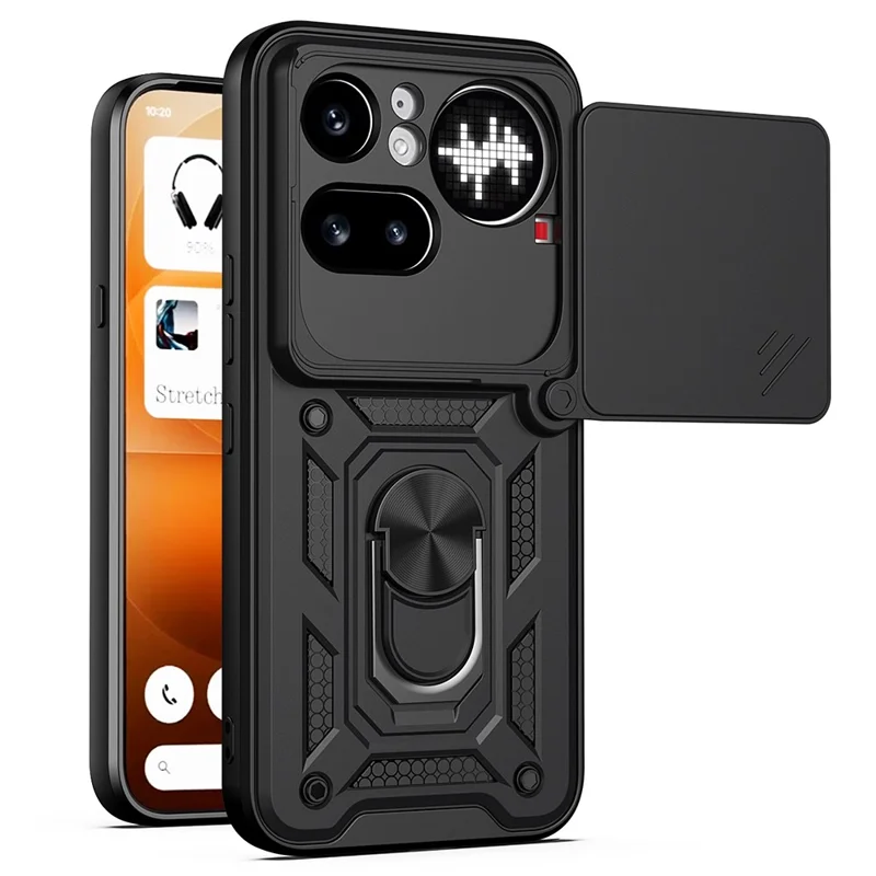 AMORUS For Nothing Phone (4a) Pro Case Kickstand PC + TPU Phone Cover with Camera Lens Slider - Black
