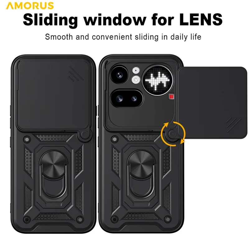 AMORUS For Nothing Phone (4a) Pro Case Kickstand PC + TPU Phone Cover with Camera Lens Slider - Black