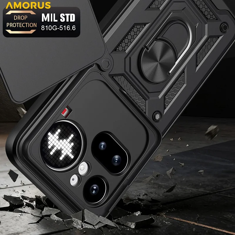 AMORUS For Nothing Phone (4a) Pro Case Kickstand PC + TPU Phone Cover with Camera Lens Slider - Black