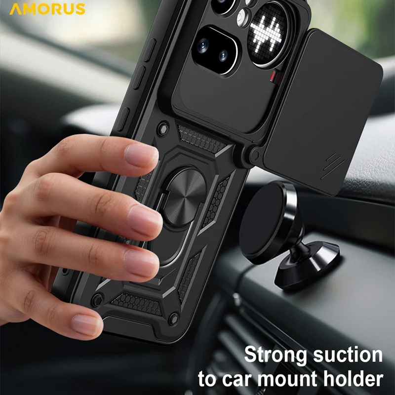 AMORUS For Nothing Phone (4a) Pro Case Kickstand PC + TPU Phone Cover with Camera Lens Slider - Black