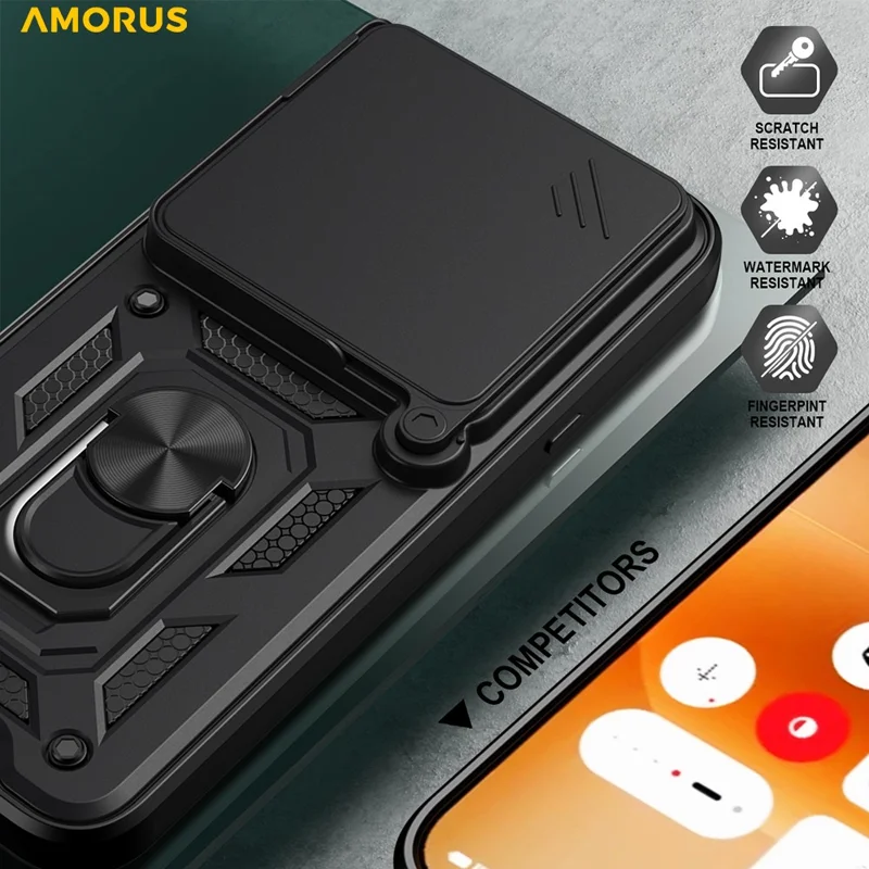 AMORUS For Nothing Phone (4a) Pro Case Kickstand PC + TPU Phone Cover with Camera Lens Slider - Black
