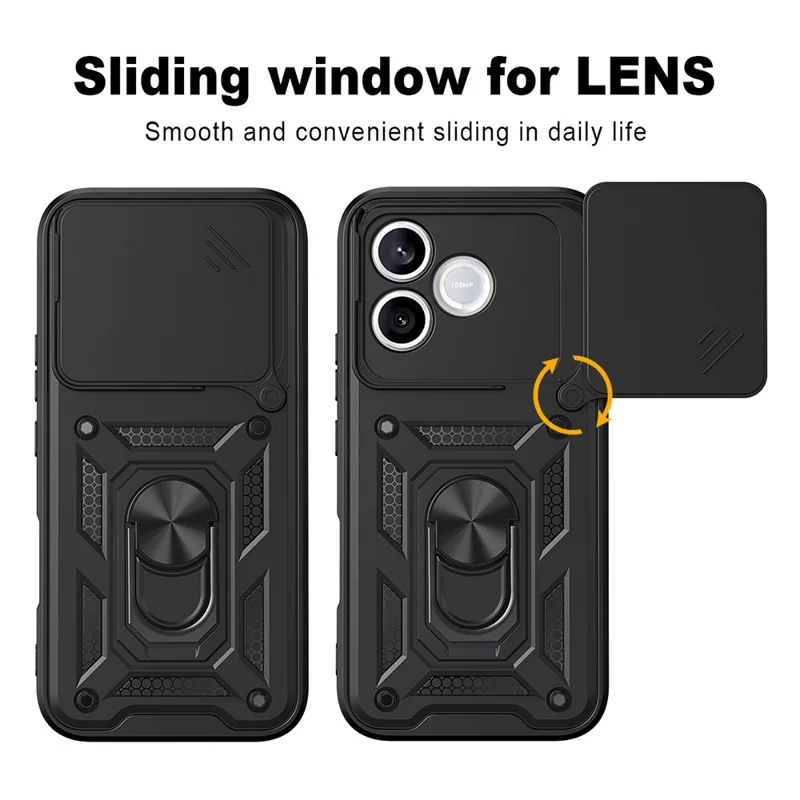 For Honor 600 Lite 5G Case with Slide Camera Lid PC + TPU Kickstand Phone Cover - Green
