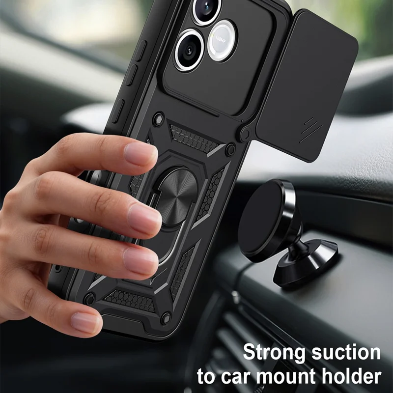 For Honor 600 Lite 5G Case with Slide Camera Lid PC + TPU Kickstand Phone Cover - Green