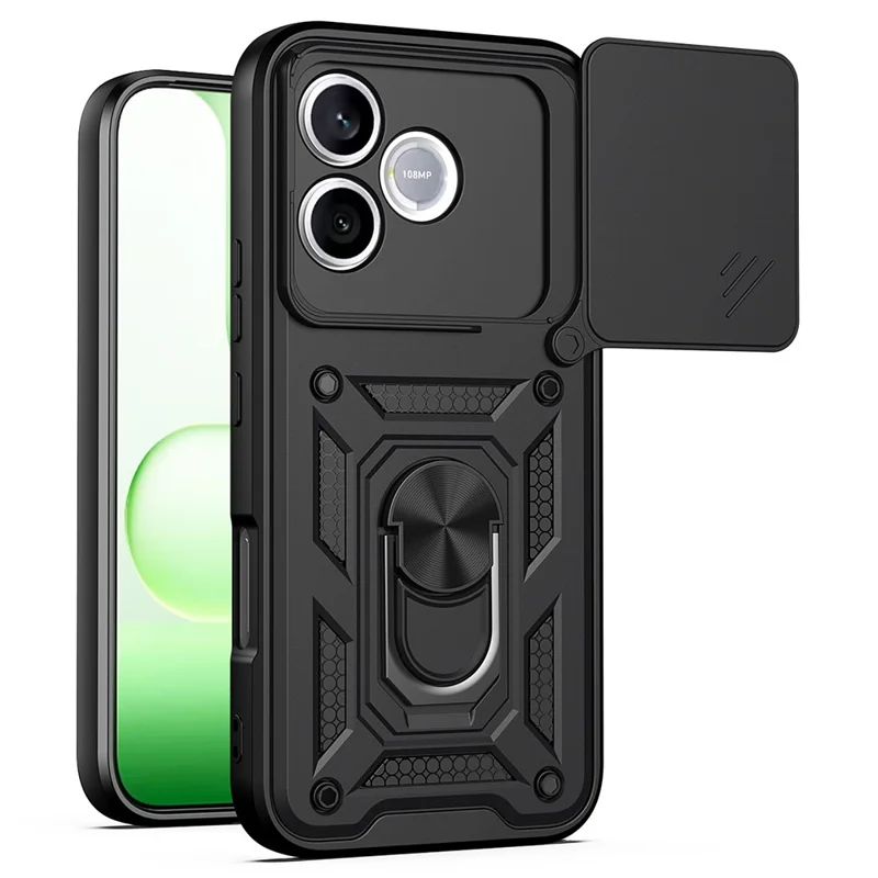 AMORUS For Honor 600 Lite 5G Case Kickstand PC + TPU Phone Cover with Camera Lens Slider - Black