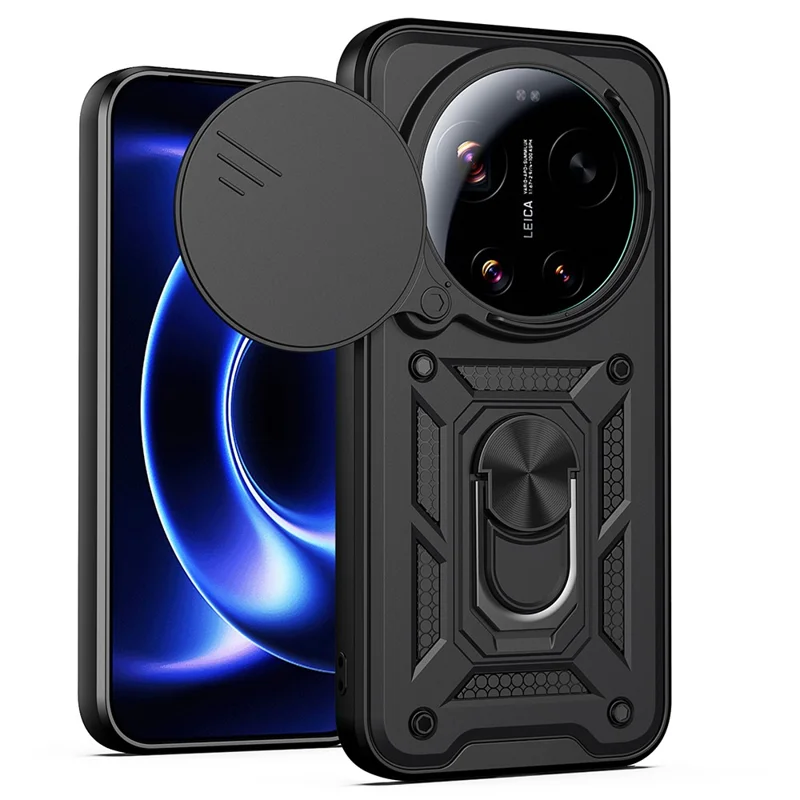 For Xiaomi 17 Ultra 5G Case with Slide Camera Lid PC + TPU Kickstand Phone Cover - Black