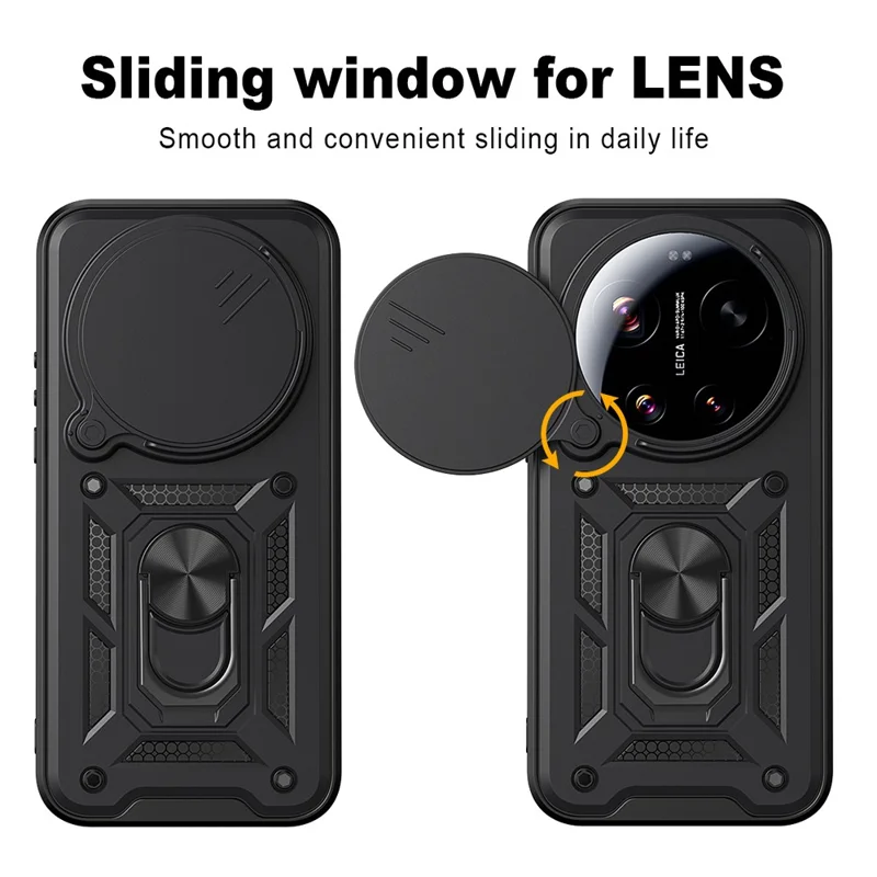 For Xiaomi 17 Ultra 5G Case with Slide Camera Lid PC + TPU Kickstand Phone Cover - Black