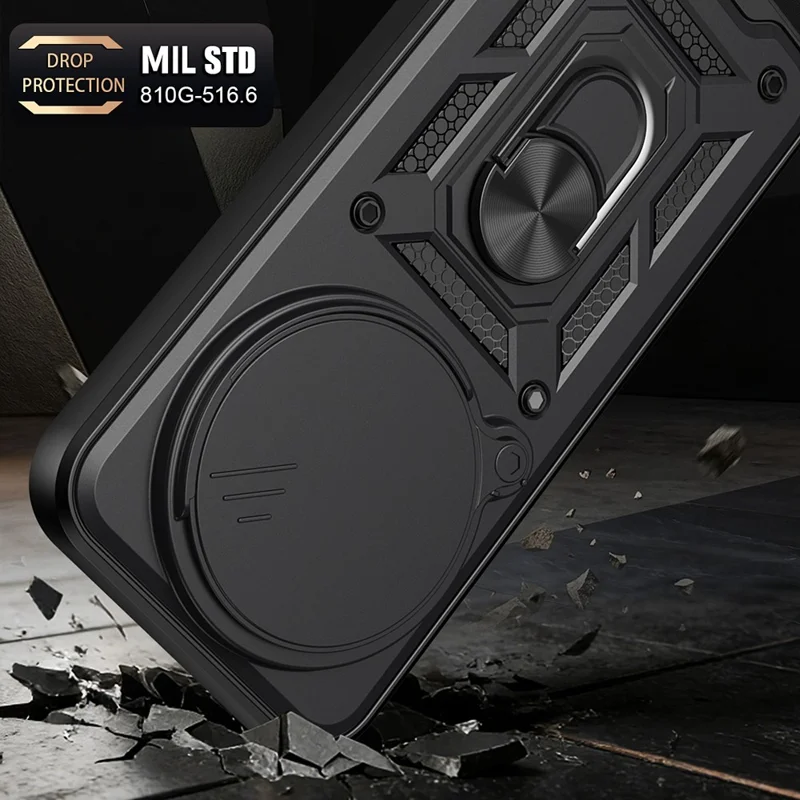 For Xiaomi 17 Ultra 5G Case with Slide Camera Lid PC + TPU Kickstand Phone Cover - Black