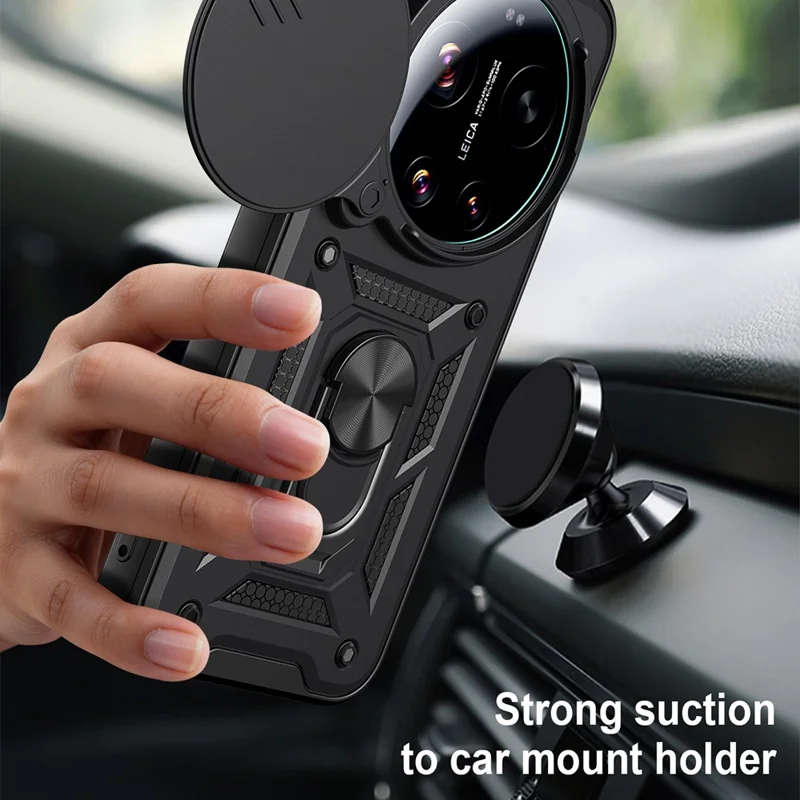 For Xiaomi 17 Ultra 5G Case with Slide Camera Lid PC + TPU Kickstand Phone Cover - Black