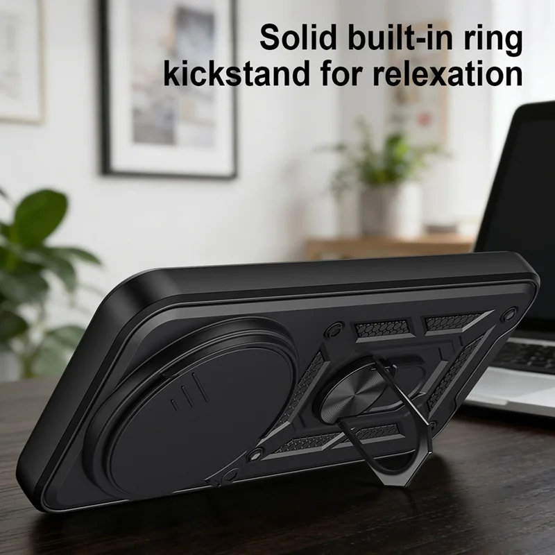 For Xiaomi 17 Ultra 5G Case with Slide Camera Lid PC + TPU Kickstand Phone Cover - Black