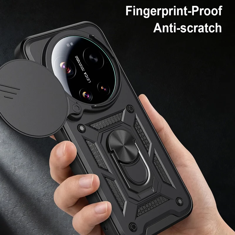 For Xiaomi 17 Ultra 5G Case with Slide Camera Lid PC + TPU Kickstand Phone Cover - Black
