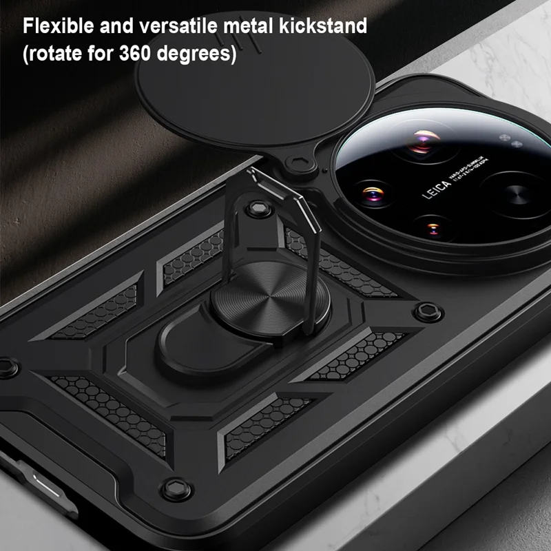 For Xiaomi 17 Ultra 5G Case with Slide Camera Lid PC + TPU Kickstand Phone Cover - Black